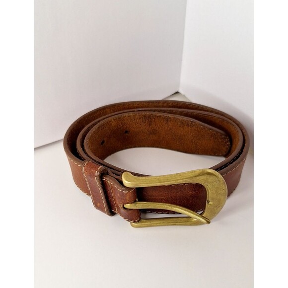 Vintage GAP Brown Genuine Grain Leather Belt with Brass Buckle Men's M Cowboy - Picture 1 of 8